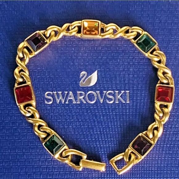 Swarovski Jewelry - Vintage Gold Authentic Swan Swarovski Multi Crystals Bracelet